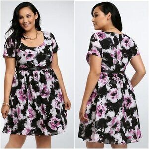 Torrid Black Pink Floral Chiffon Belt Dres…